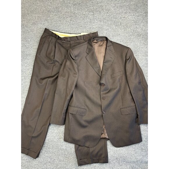 Zanieri 2 Piece Suit Men's 52 Jacket W38 x L31 Pants Brown 100% Wool Italy Made